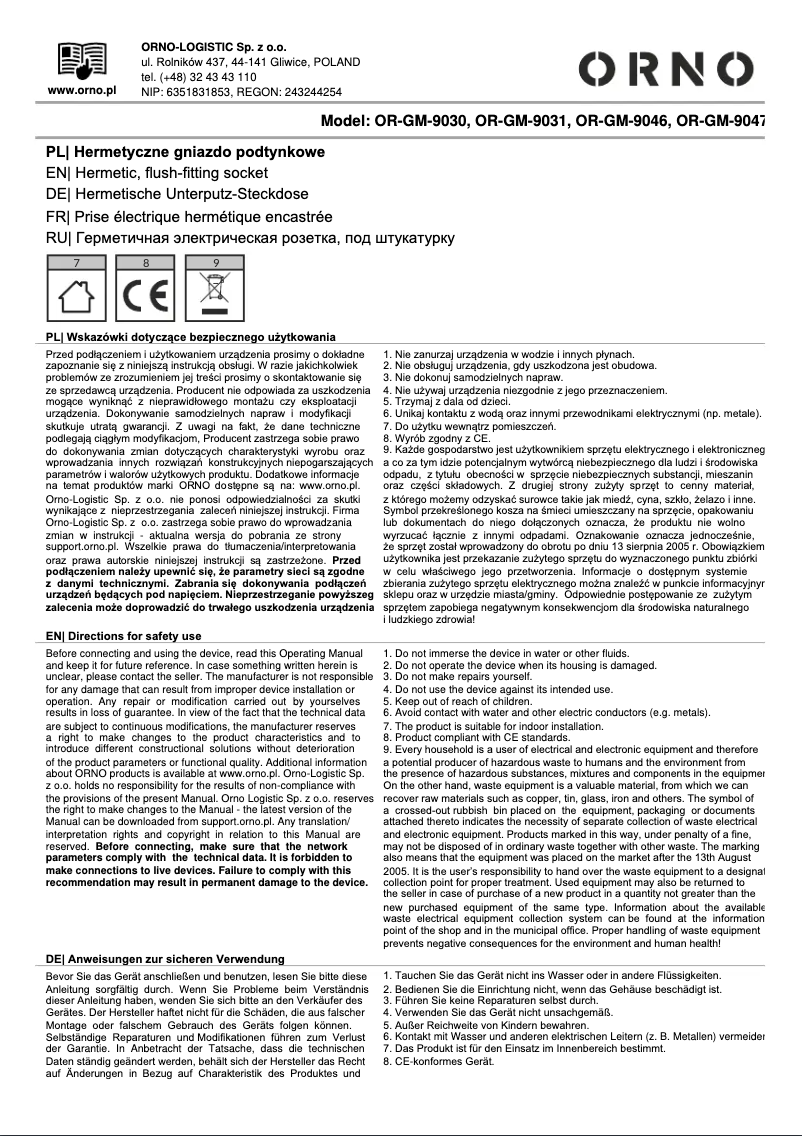 Page 1 de la notice Manuel utilisateur ORNO OR-GM-9031