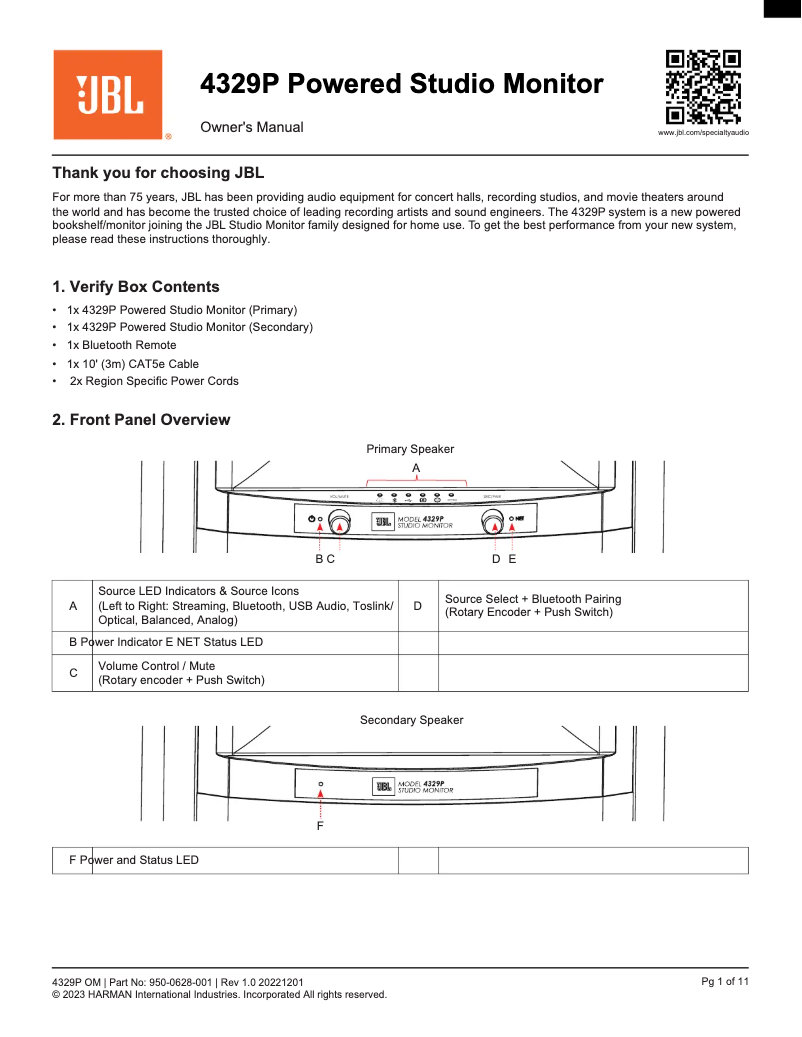 Page 1 de la notice Manuel utilisateur JBL 4329P
