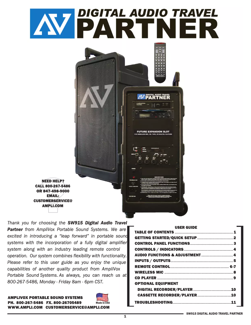 Page n°1 - Manuel utilisateur AmpliVox SW915