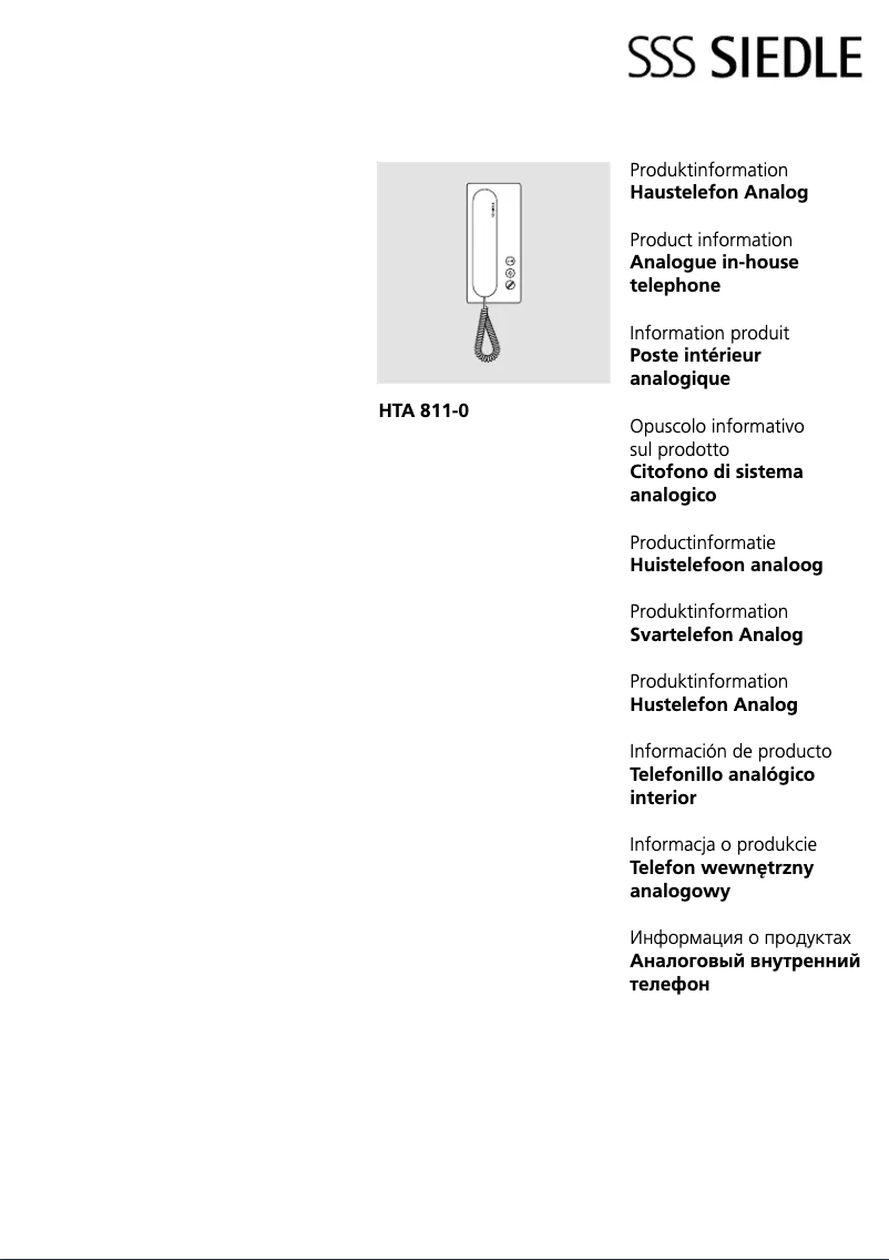 Page n°1 - Manuel utilisateur Siedle HTA 811-0