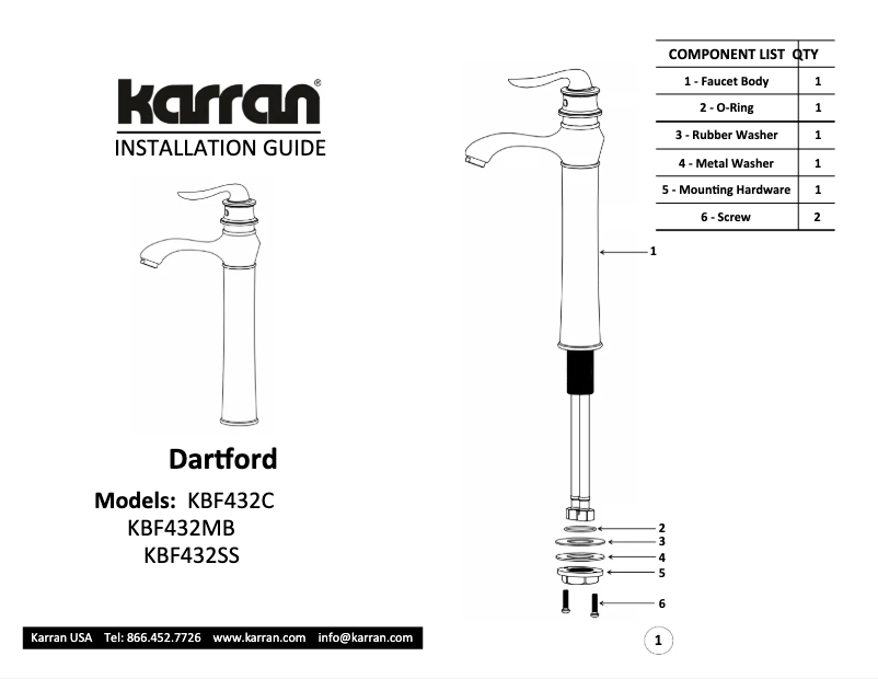 Page n°1 - Manuel utilisateur Karran Dartford KBF432C