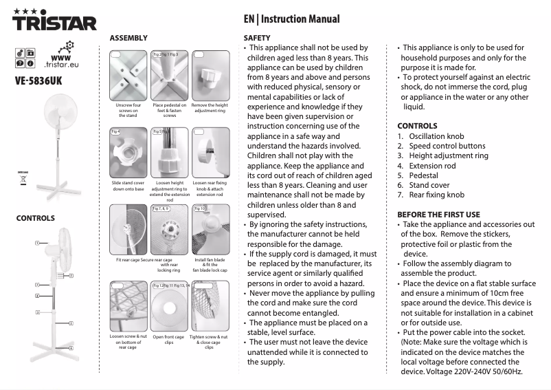 Page 1 de la notice Manuel utilisateur TriStar VE-5836UK