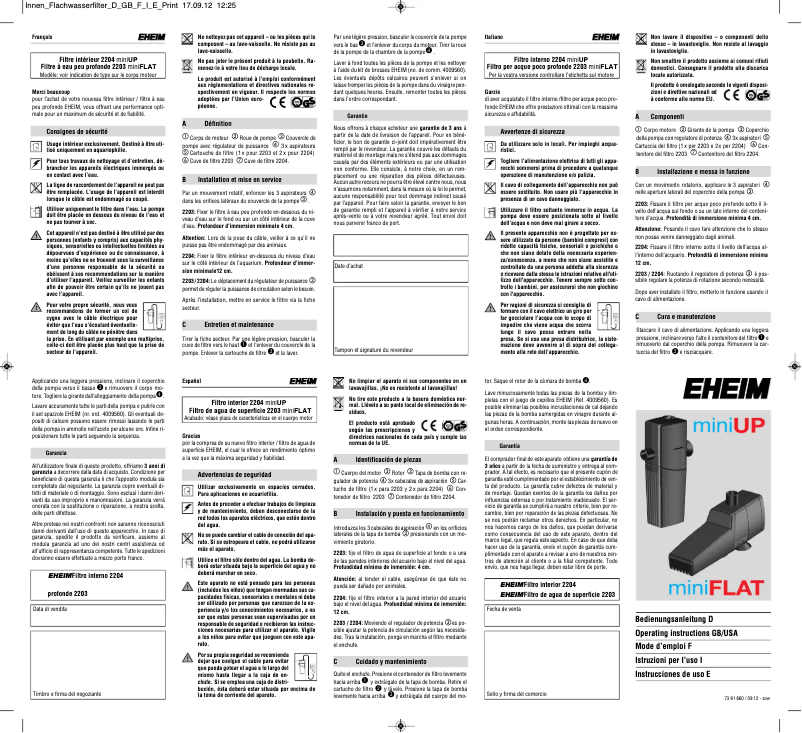Page n°1 - Manuel utilisateur Eheim miniFLAT