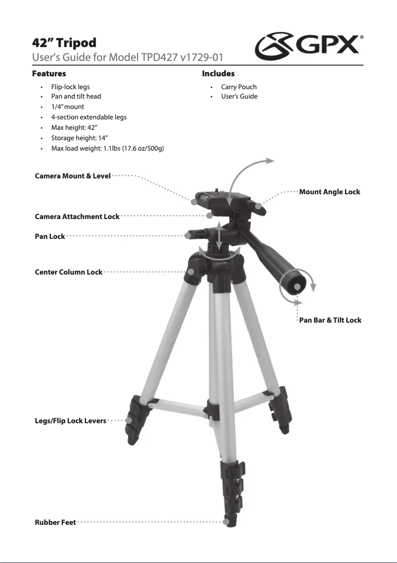 Page n°1 - Manuel utilisateur GPX TPD427