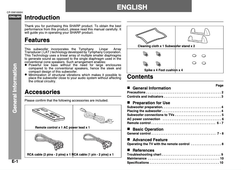 Page 1 de la notice Manuel utilisateur Sharp CPSW1000H
