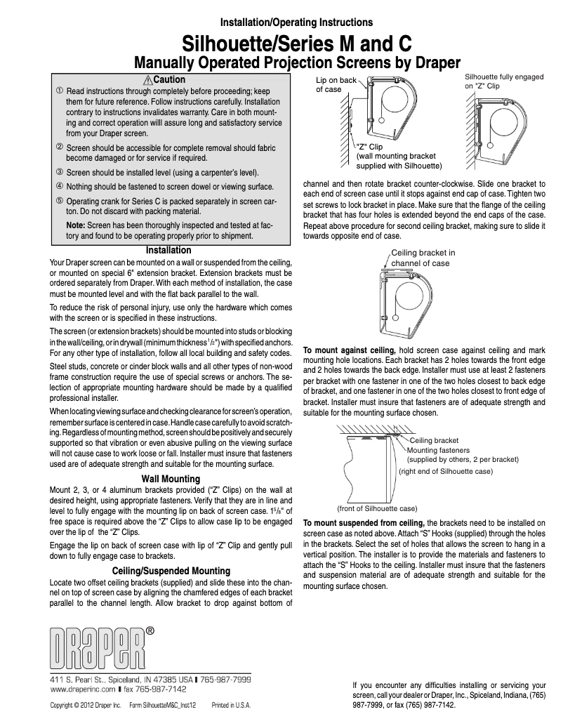 Page 1 de la notice Manuel utilisateur Draper Silhouette M