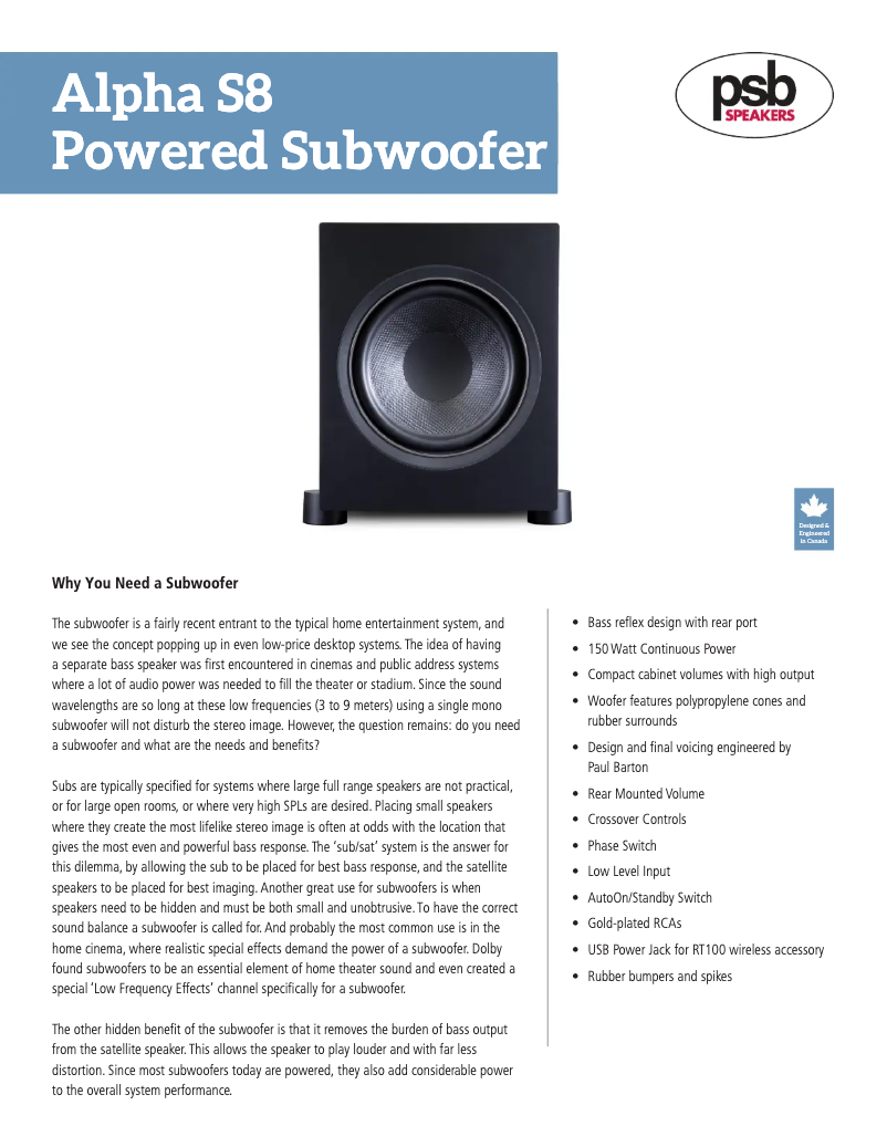 First page image of the manual for Alpha S8