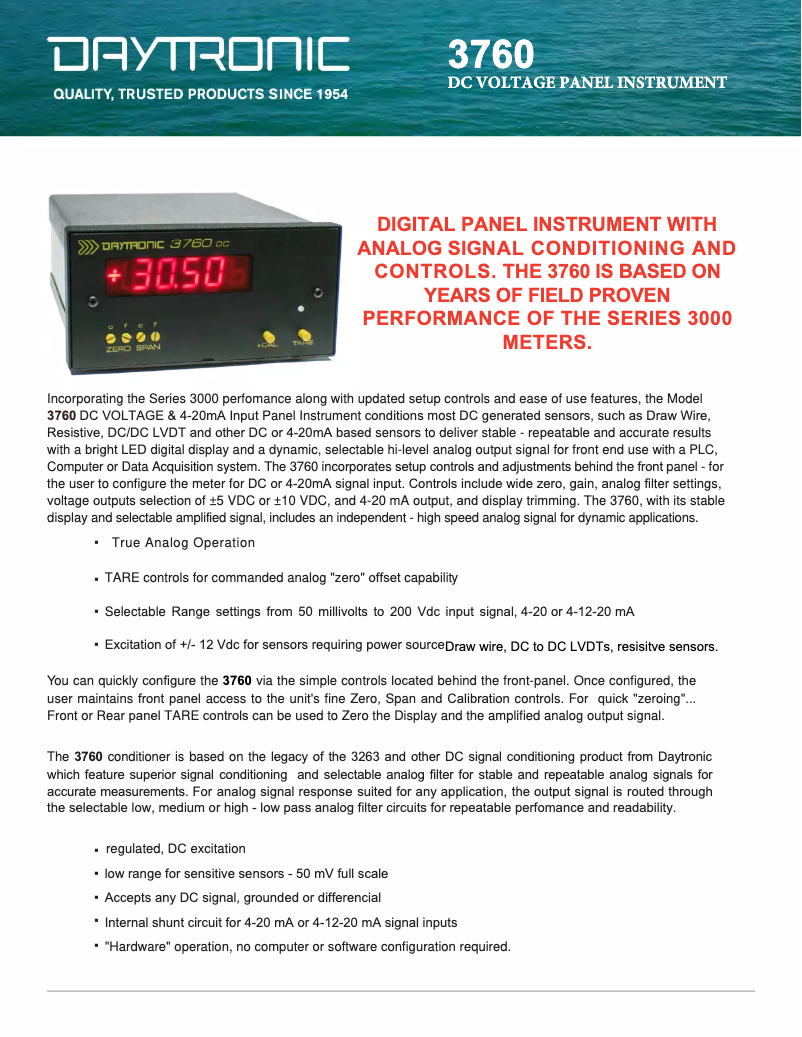 Page 1 de la notice Fiche technique Daytronic 3760P