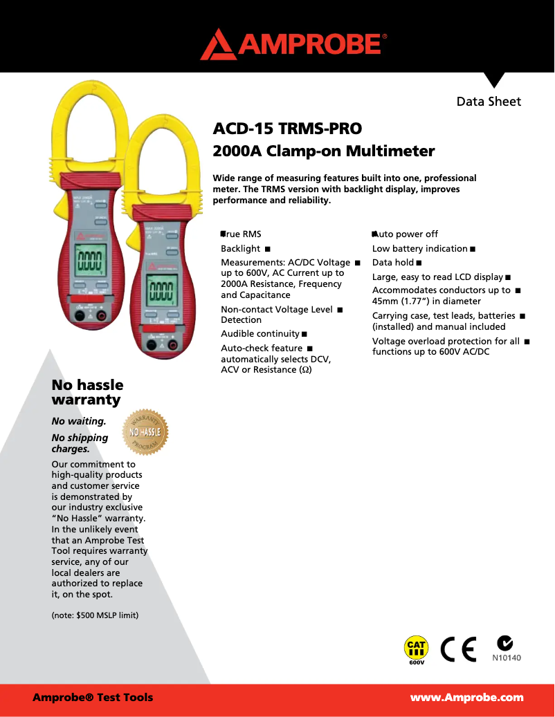 Page n°1 - Manuel utilisateur Amprobe ACD-15 TRMS-PRO