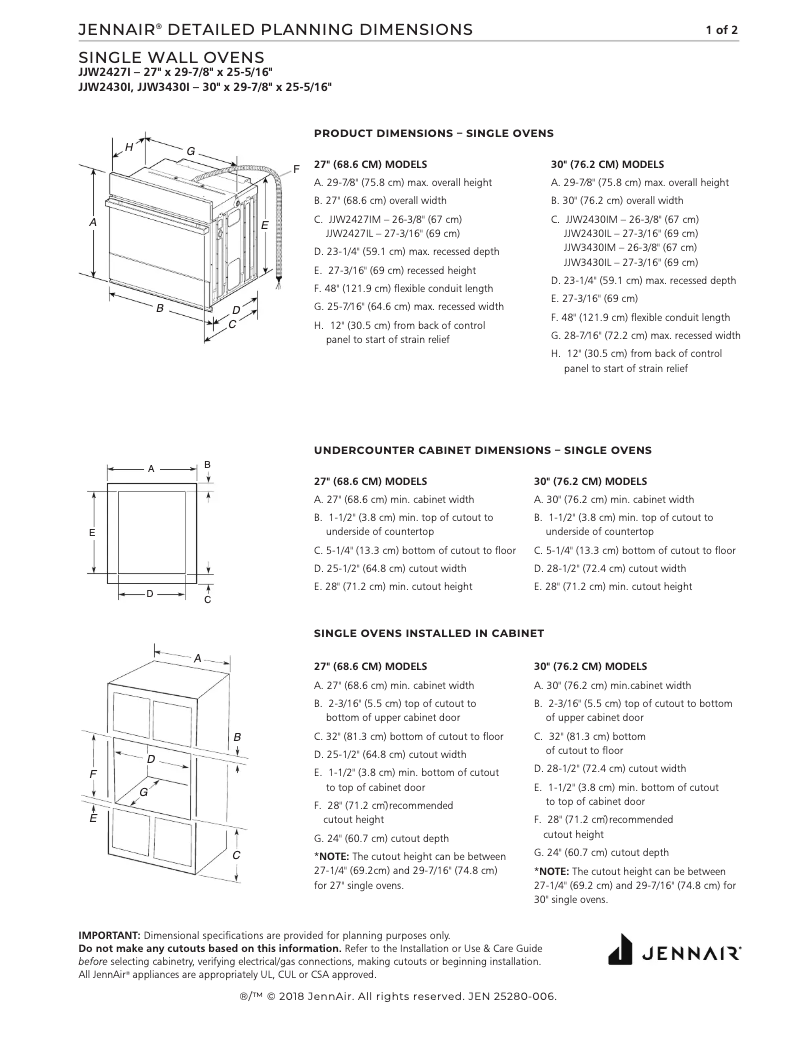 Page 1 de la notice Dessin technique JennAir JJW3430LL