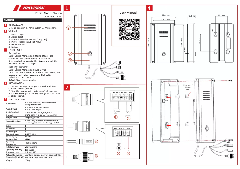 Page 1 de la notice Guide de démarrage rapide Hikvision DS-PEA101-V1-PS