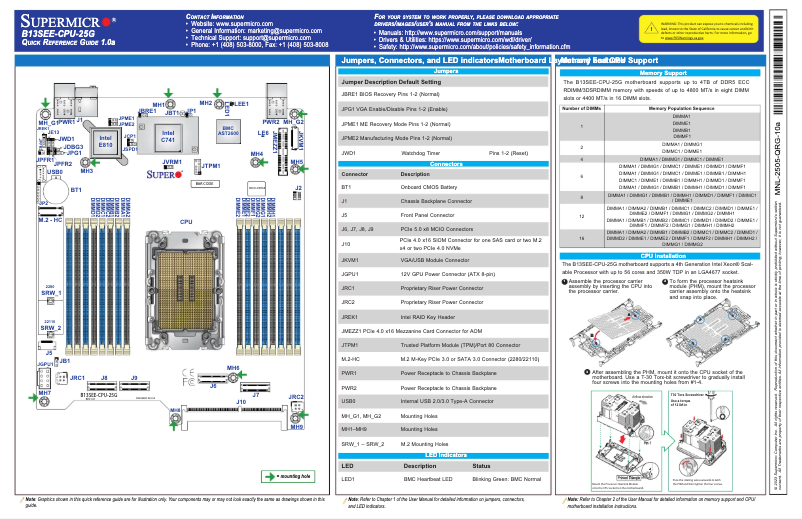 Page 1 de la notice Guide de démarrage rapide Supermicro B13SEE-CPU-25G