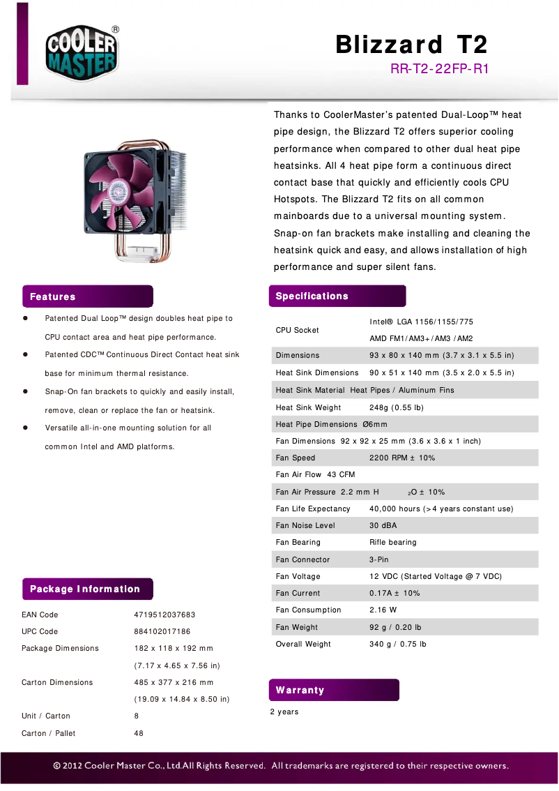 Page n°1 - Fiche technique Cooler Master Blizzard T2