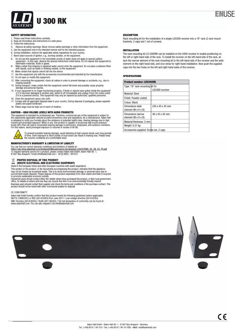 Page 1 de la notice Manuel utilisateur LD Systems U 300 RK