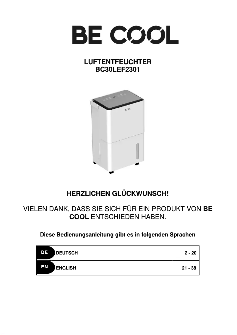 Página 1 del manual Manual de usuario Be Cool BC30LEF2301