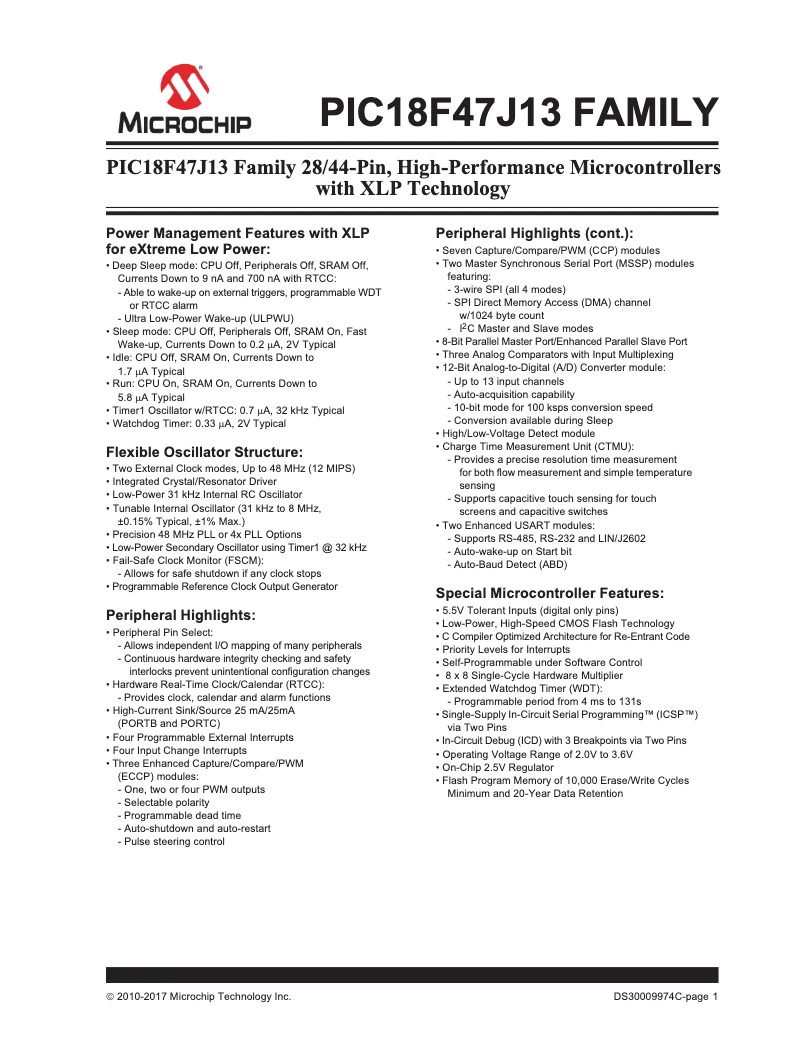 Image de la première page du manuel de l'appareil PIC18F47J13