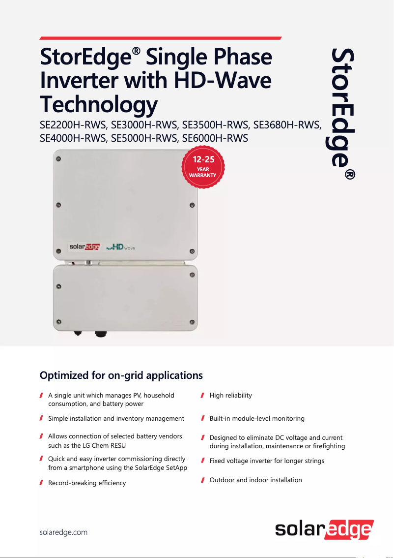 Page n°1 - Fiche technique SolarEdge SE2200H-RWS00BNO4