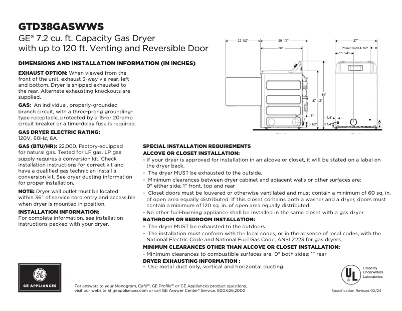 Page n°1 - Fiche technique GE GTD38GASWWS