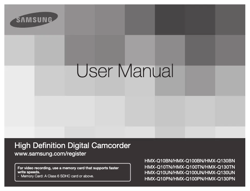 Page 1 de la notice Manuel utilisateur Samsung HMX-Q10PN