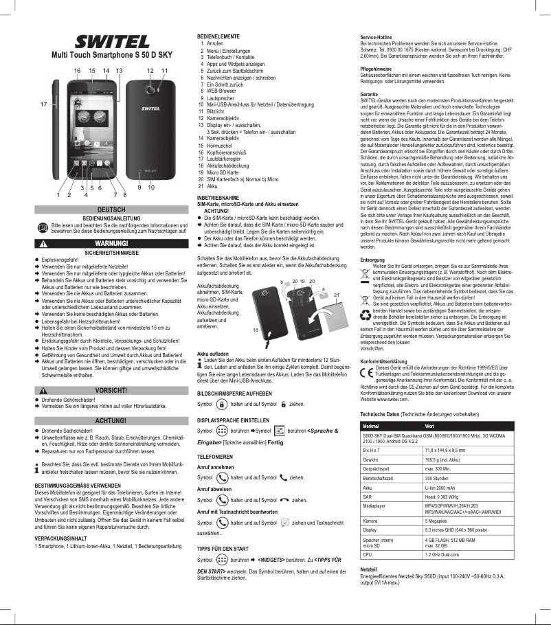 Page 1 de la notice Manuel utilisateur Switel S50D Sky