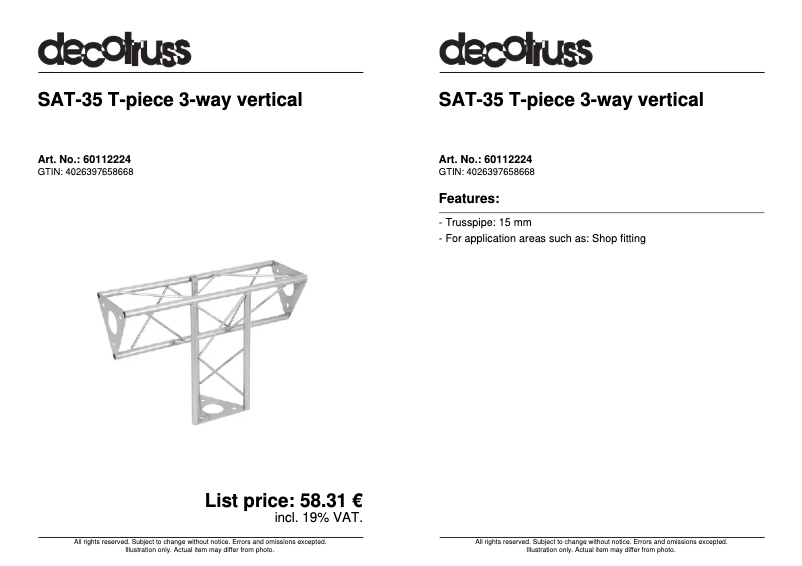 Page 1 de la notice Fiche technique Decotruss SAT 35