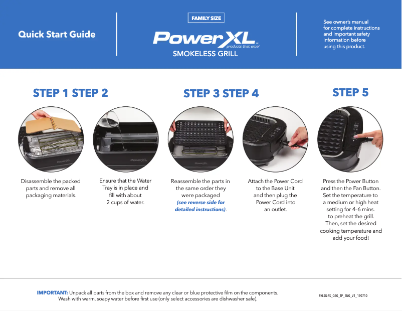 Page 1 de la notice Guide de démarrage rapide PowerXL Smokeless Grill PG-1500XL