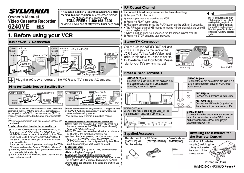 Page 1 de la notice Manuel utilisateur Sylvania 6240VE
