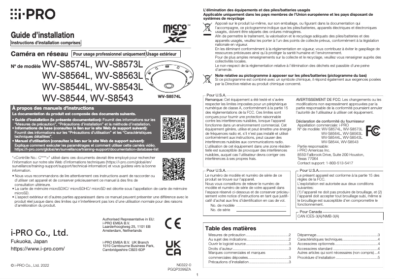 Image de la première page du manuel de l'appareil WV-S8543