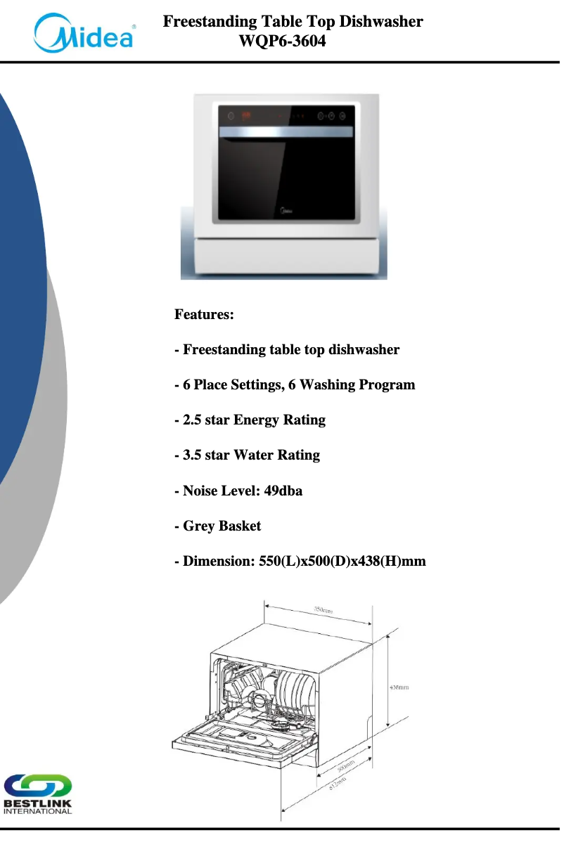 Page n°1 - Fiche technique Midea WQP6-3604