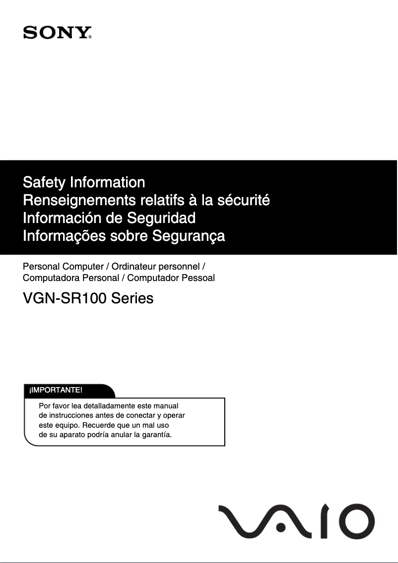 Page 1 de la notice Instructions de sécurité Sony Vaio VGN-SR140E