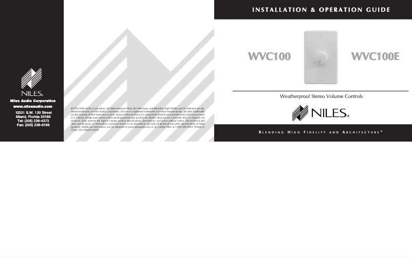 Page 1 de la notice Manuel utilisateur Niles WVC100E