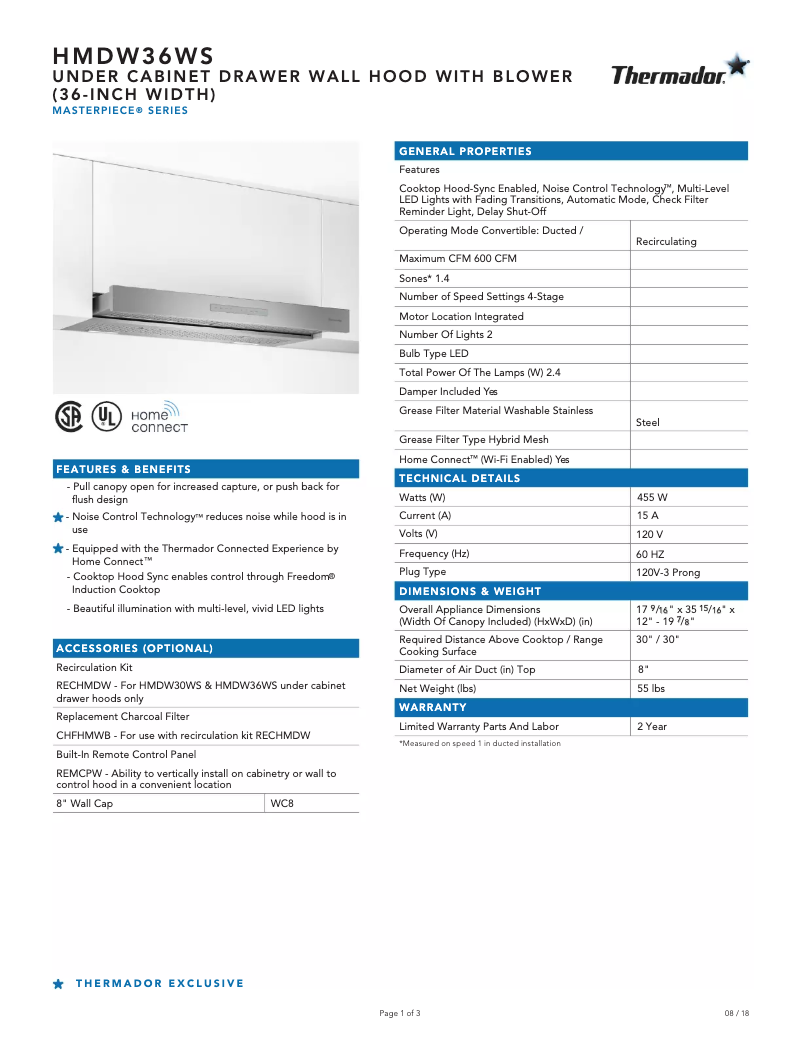 Image de la première page du manuel de l'appareil HMDW36WS