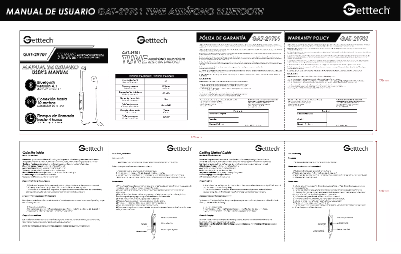 Page n°1 - Manuel utilisateur Getttech GAT-29701N