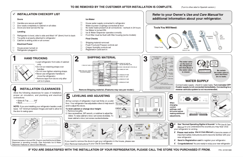 Page n°1 - Guide d'installation Frigidaire GLHS66EEW