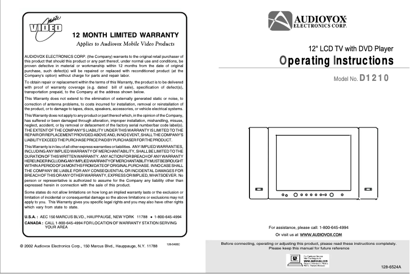 Página 1 del manual Manual de usuario VOXX D1210