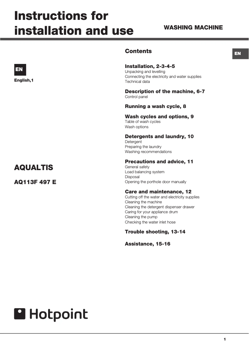 Image de la première page du manuel de l'appareil AQ113F497E