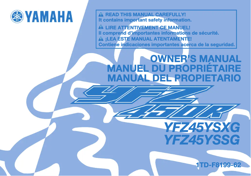Page 1 de la notice Manuel utilisateur Yamaha YFZ450R (2016)