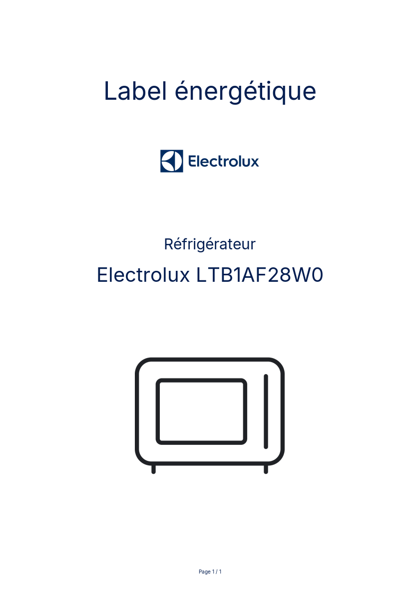 Page n°1 - Label énergétique Electrolux LTB1AF28W0