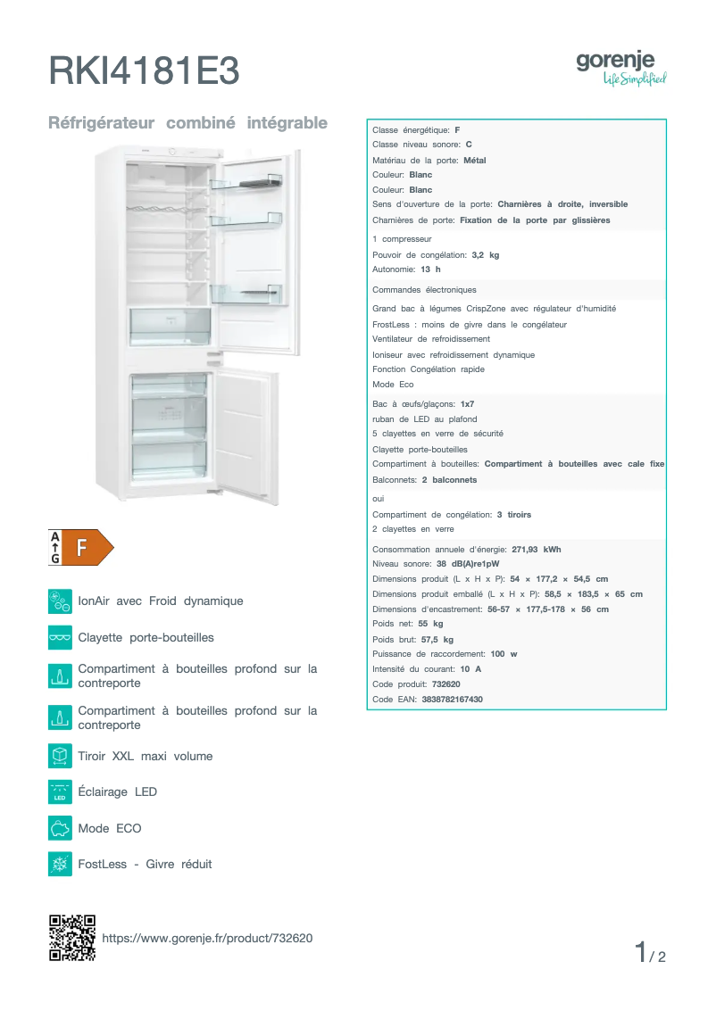 Página 1 del manual Ficha técnica Gorenje RKI4181E3