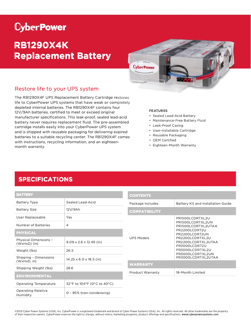Page 1 de la notice Fiche technique CyberPower RB1290X4F