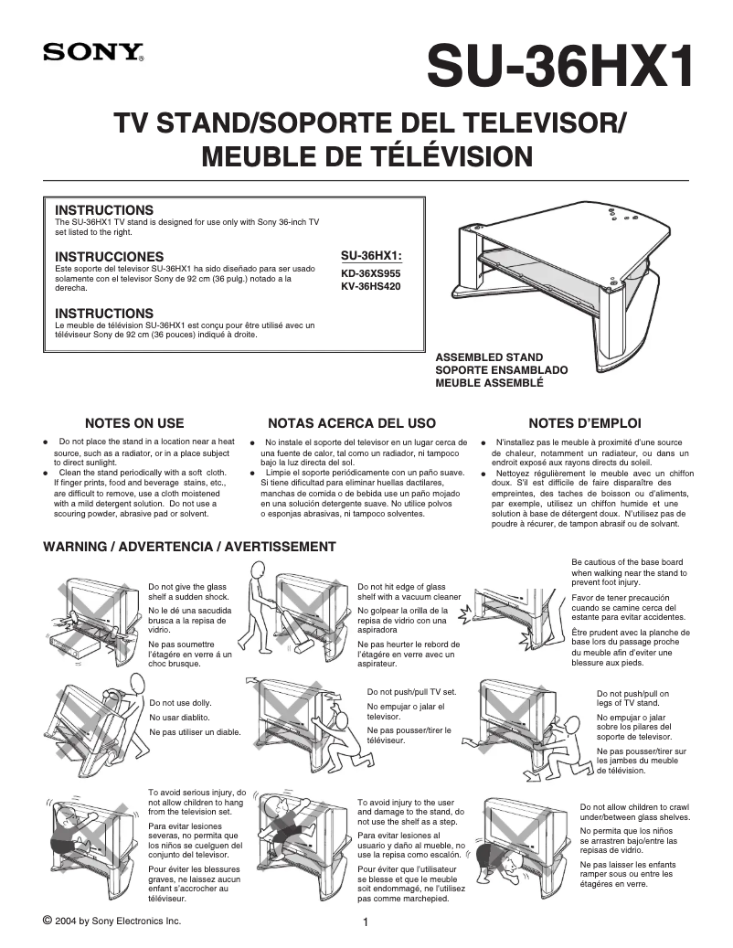 Page n°1 - Manuel utilisateur Sony KD-36XS955