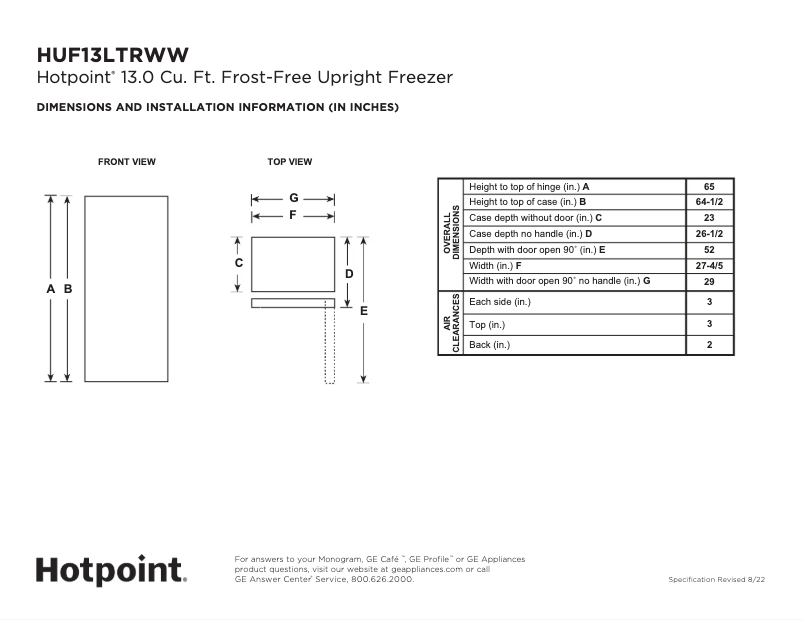 Page n°1 - Fiche technique Hotpoint HUF13LTRWW