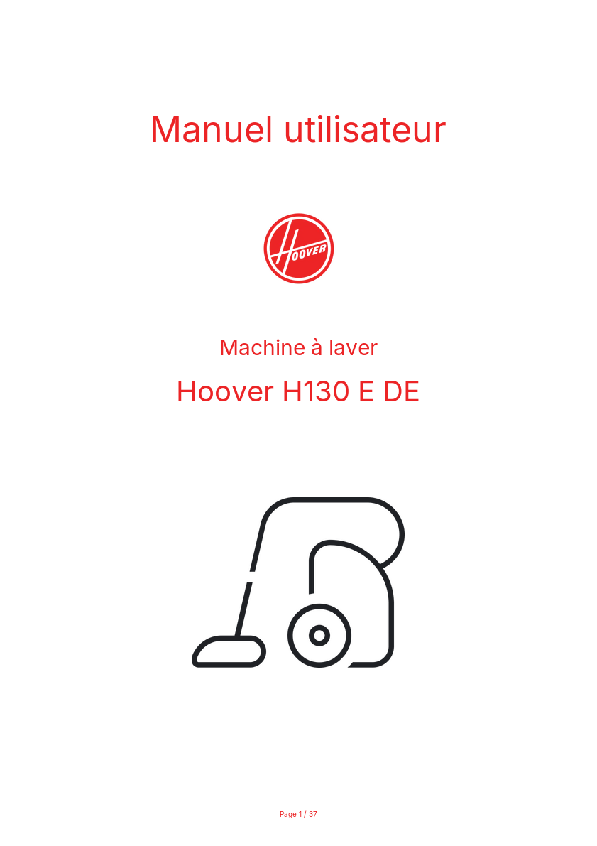 Page n°1 - Manuel utilisateur Hoover H130 E DE