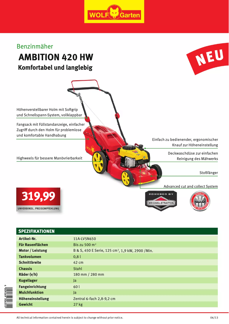Page n°1 - Manuel utilisateur Wolf Garten Ambition 420 HW