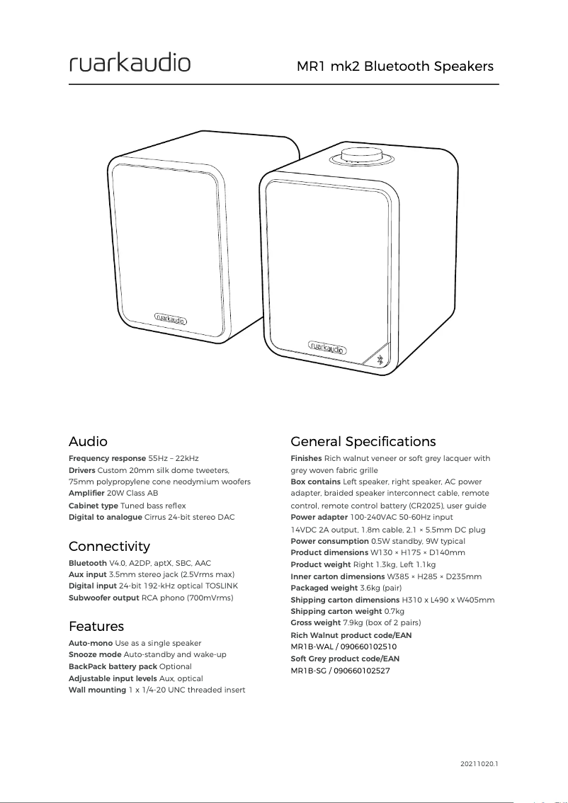 Página 1 del manual Ficha técnica Ruark Audio MR1 Mk2