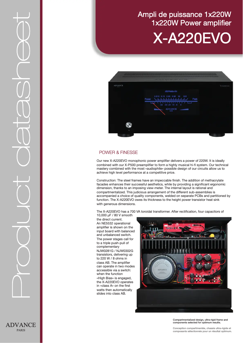 Page 1 de la notice Fiche technique Advance X-A220 EVO