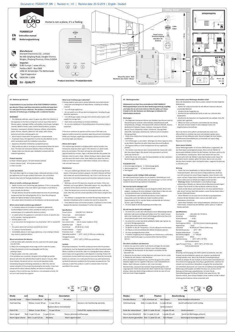 First page image of the manual for FG400011P