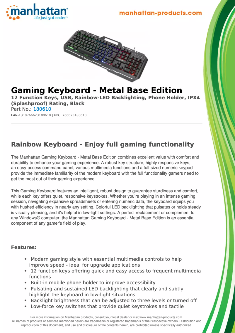 Page 1 de la notice Fiche technique Manhattan 180610