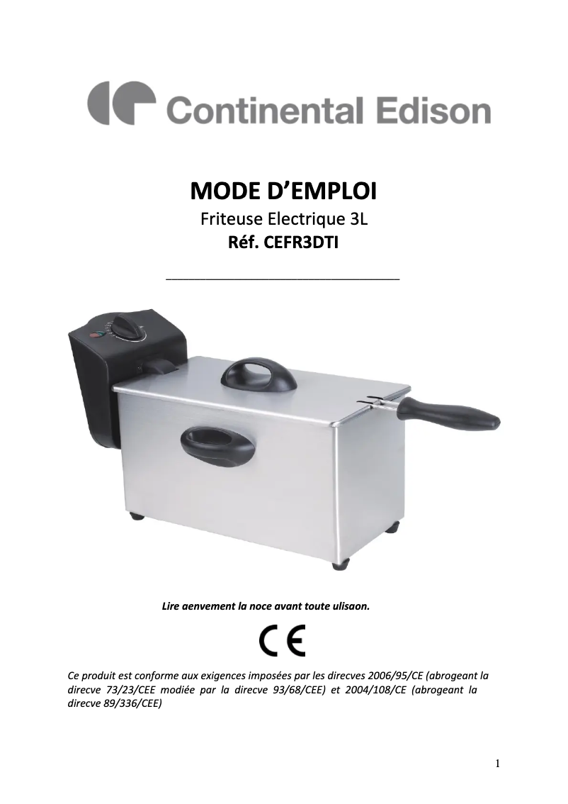 Page n°1 - Manuel utilisateur Continental Edison CEFR3DTI