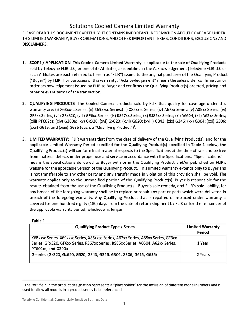 Page 1 de la notice Informations de garantie FLIR GF343